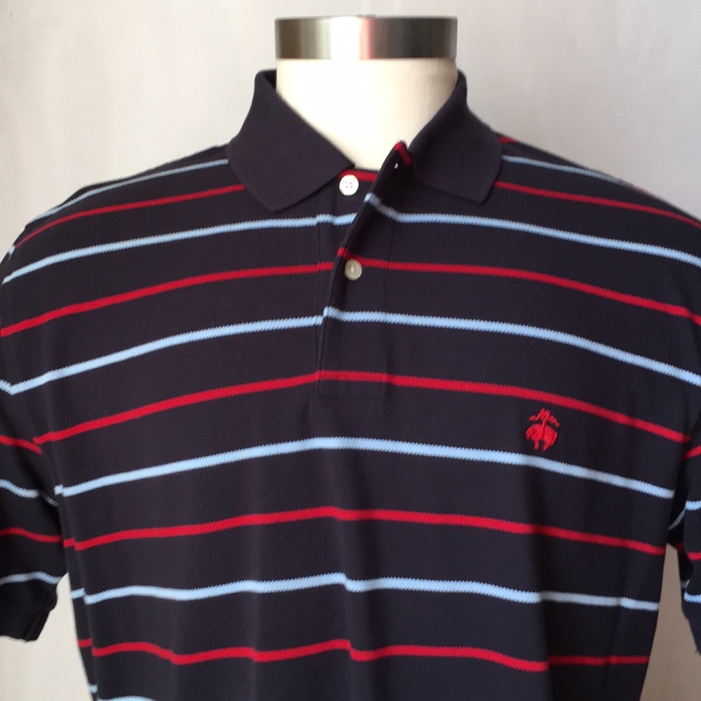 BROOKS BROTHERS NAVY W/RED & BABY BLUE STRIPE POLO - Picture 1 of 4